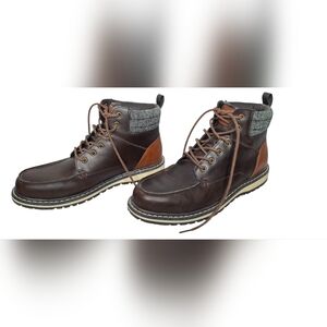 Men's Brown Faux Leather Ankle Top Lace Up Boots 12 M  Casual Comfort
